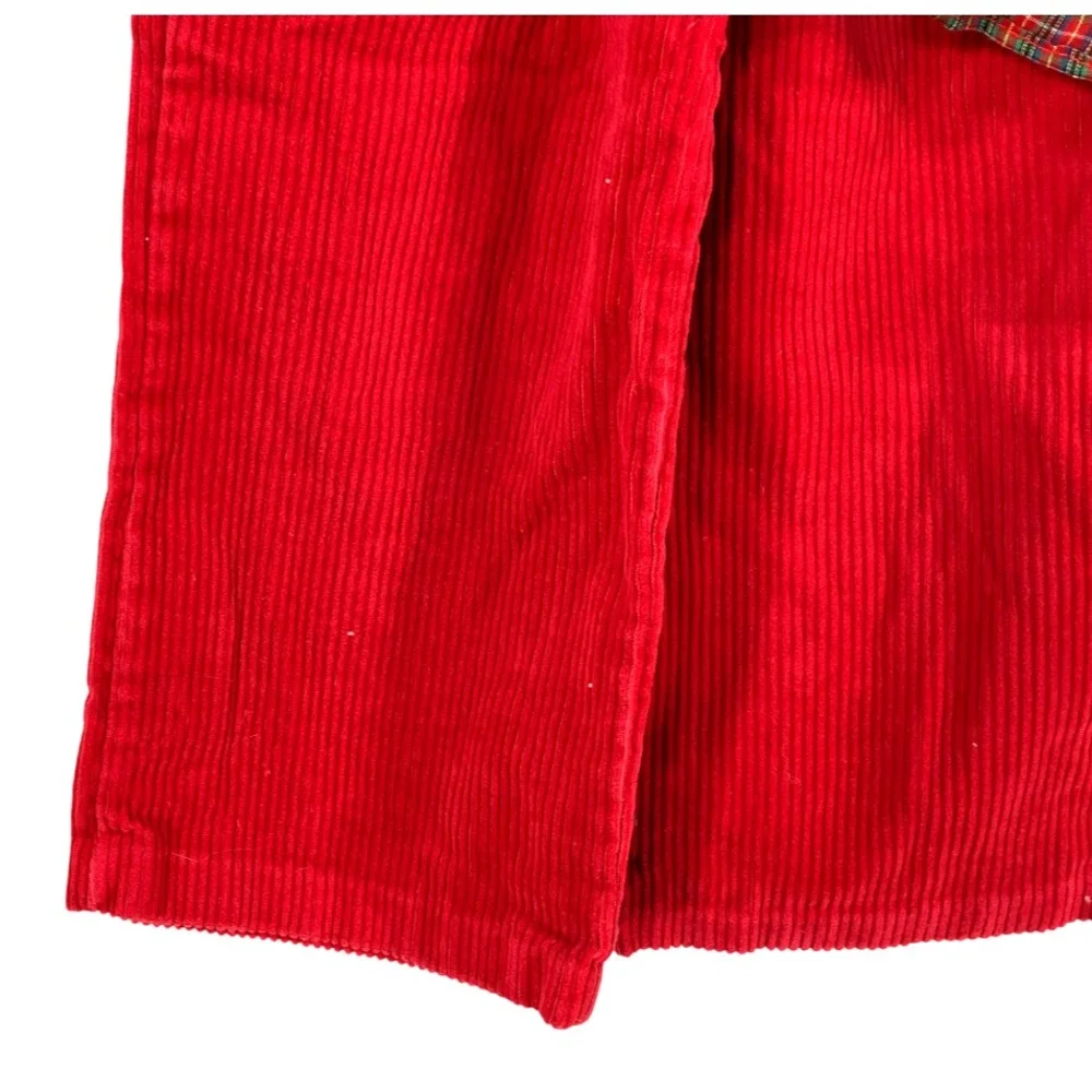 VTG Health-Tex Outfit Set RED CORDUROY PANTS Plaid Shirt w/Lace Collar Hearts 2T